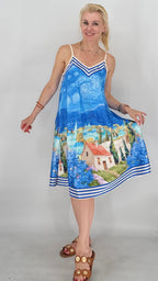 Sommer Kleid in zwei blauen Farben, Viskose/Seide