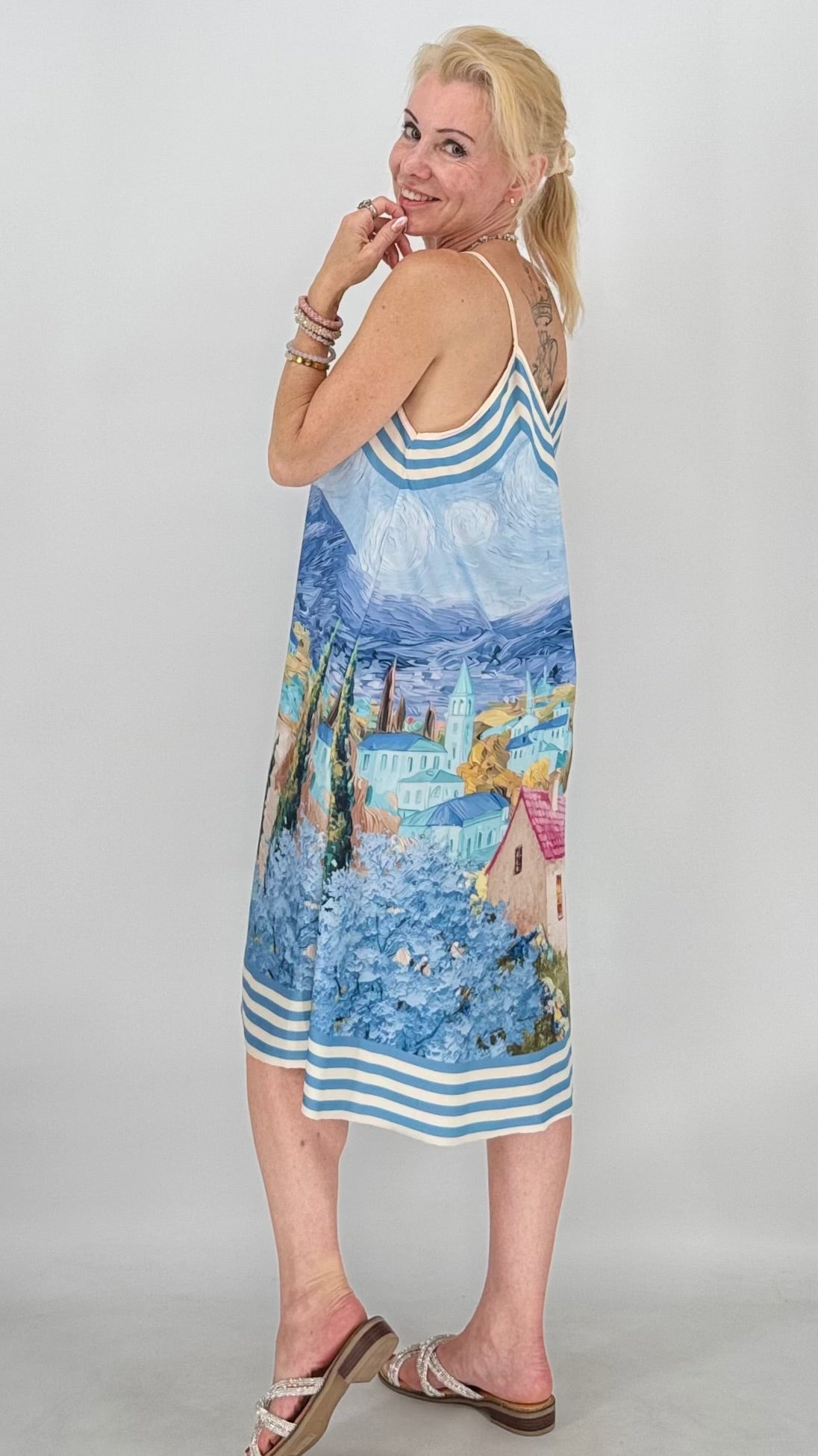 Sommer Kleid in zwei blau Farben, Viskose/Seide