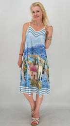 Sommer Kleid in zwei blauen Farben, Viskose/Seide