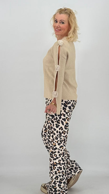 Pullover mit dekorativem Besatz, beige