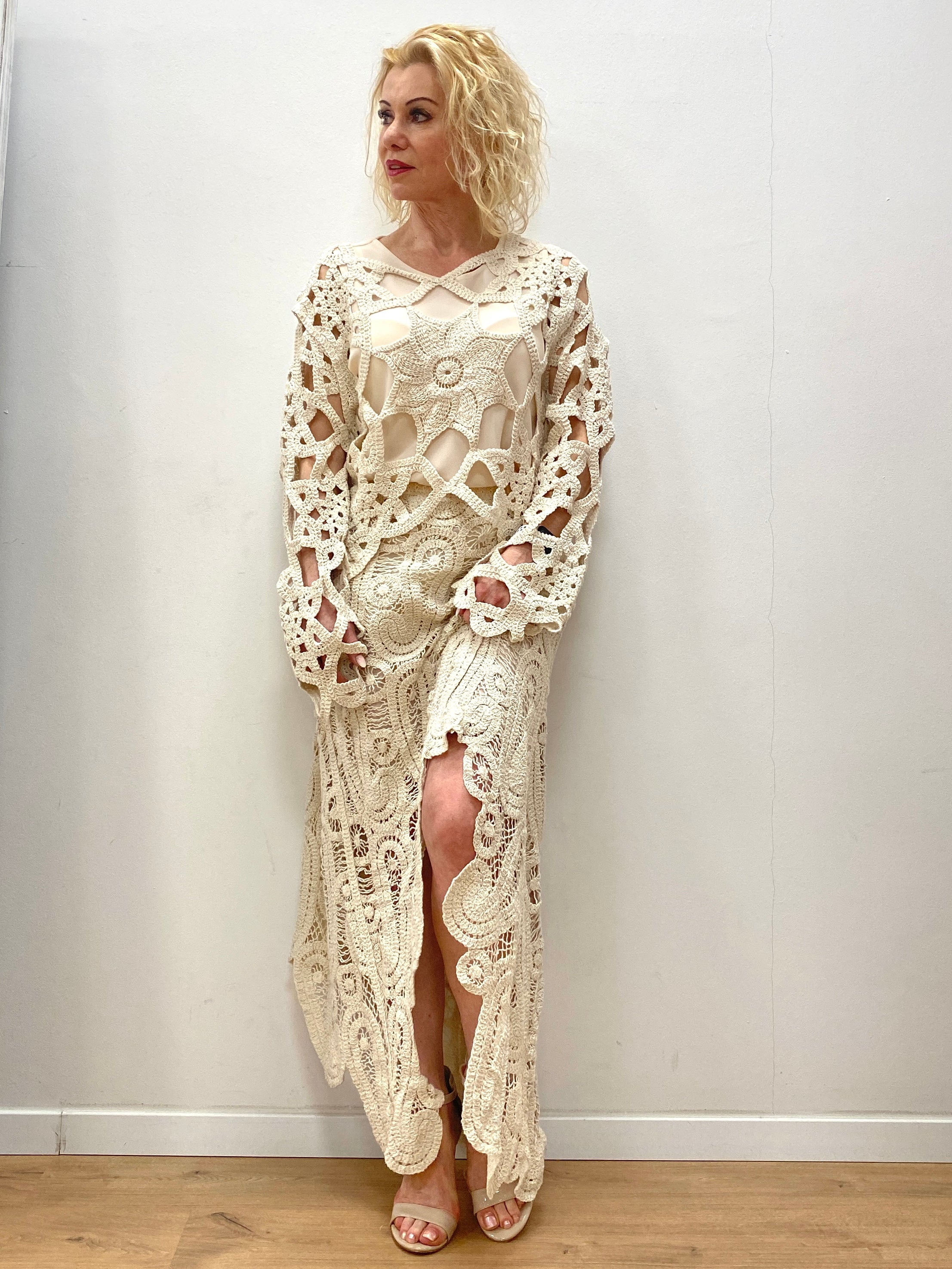 Häkelrock 100% Baumwolle, beige