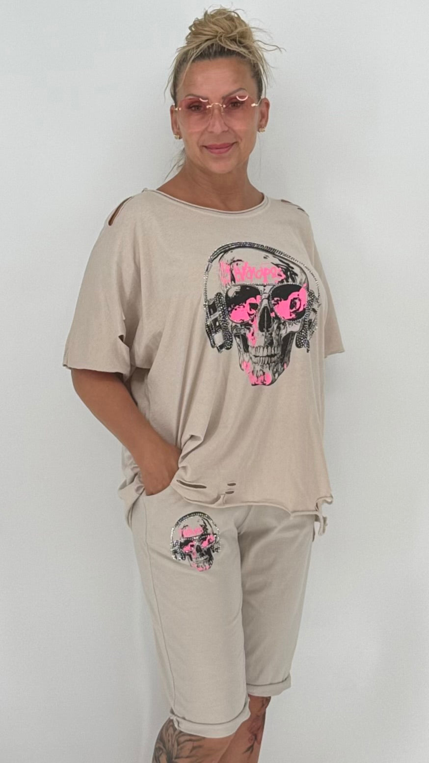 Bermuda Shorts Damen mit Skull-Motiv