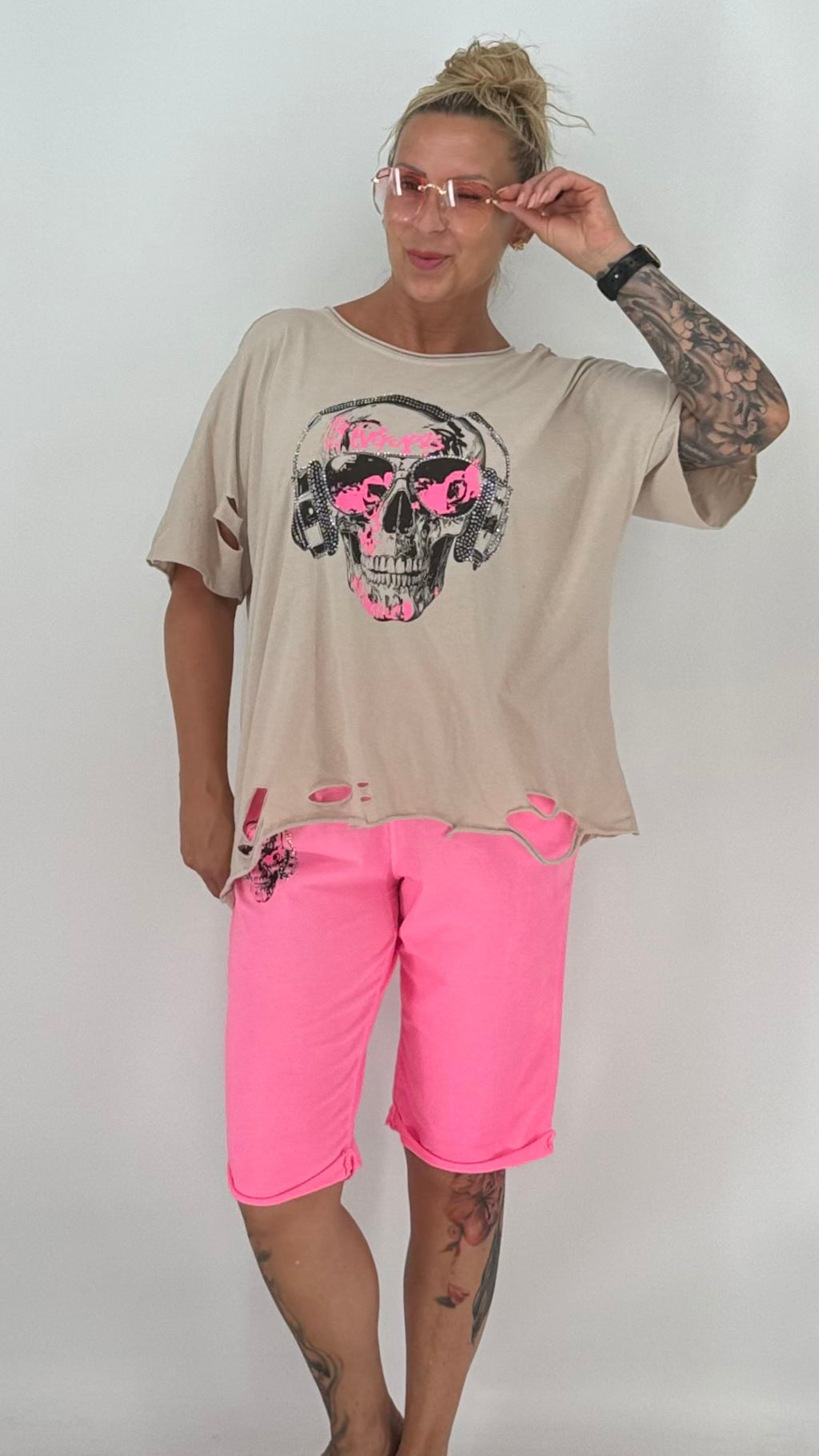 Bermuda Shorts Damen mit Skull-Motiv