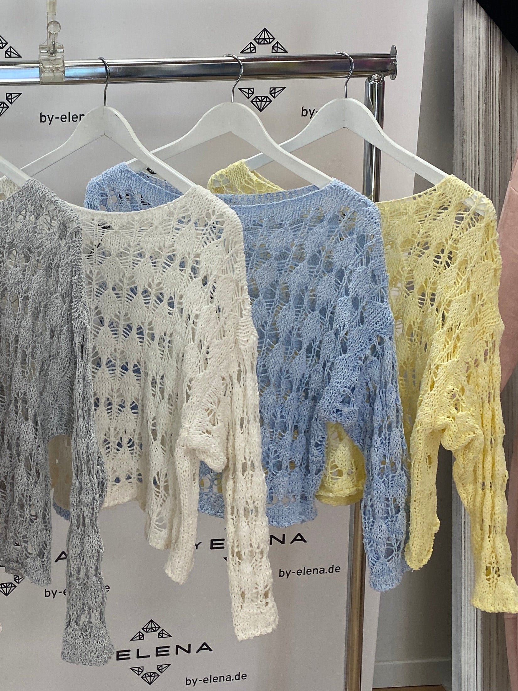 Sommer Strickpullover, weiß, blau - By Elena FashionBy Elena Fashion