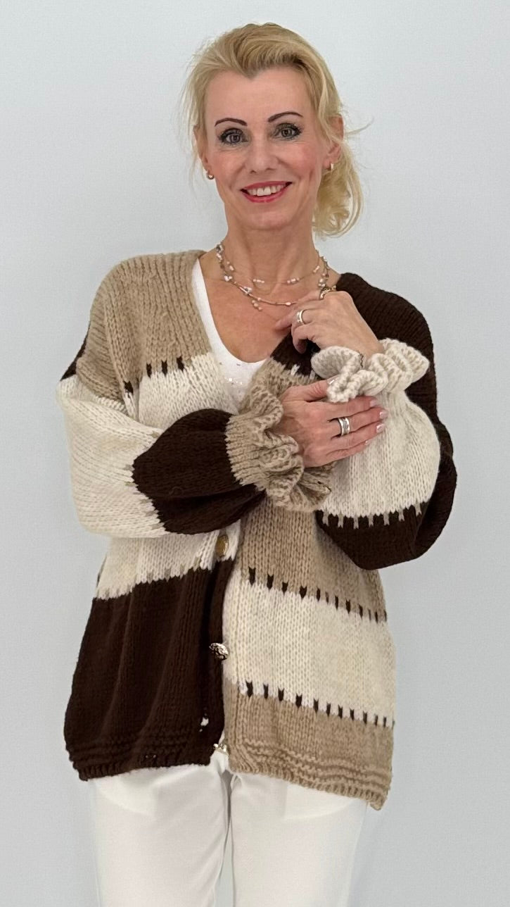 Strickjacke, beige/braun
