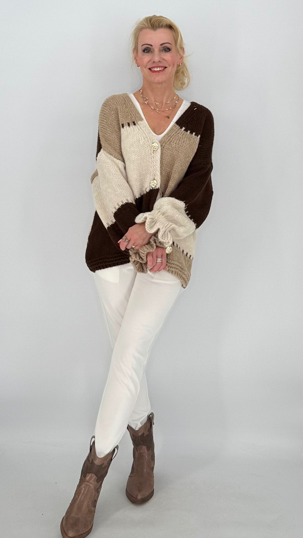 Strickjacke, beige/braun