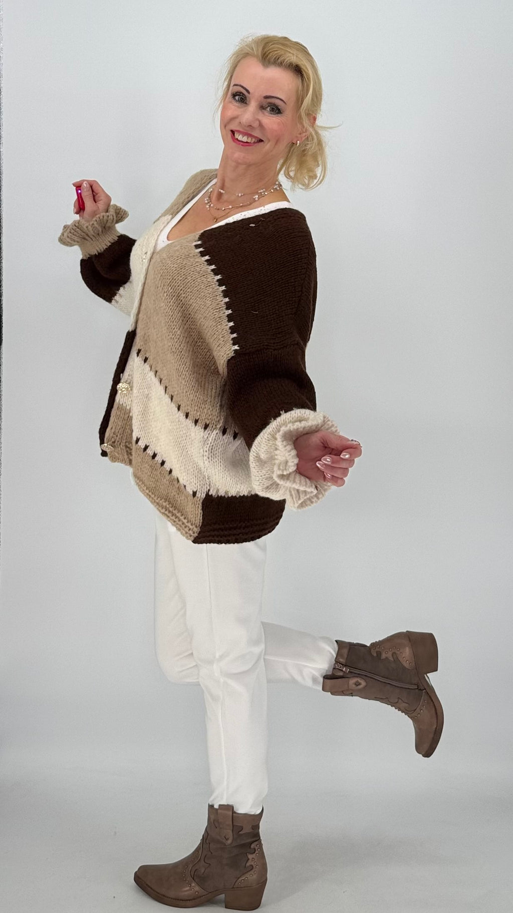 Strickjacke, beige/braun