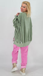 Sweatshirt in gelb, olive, pink