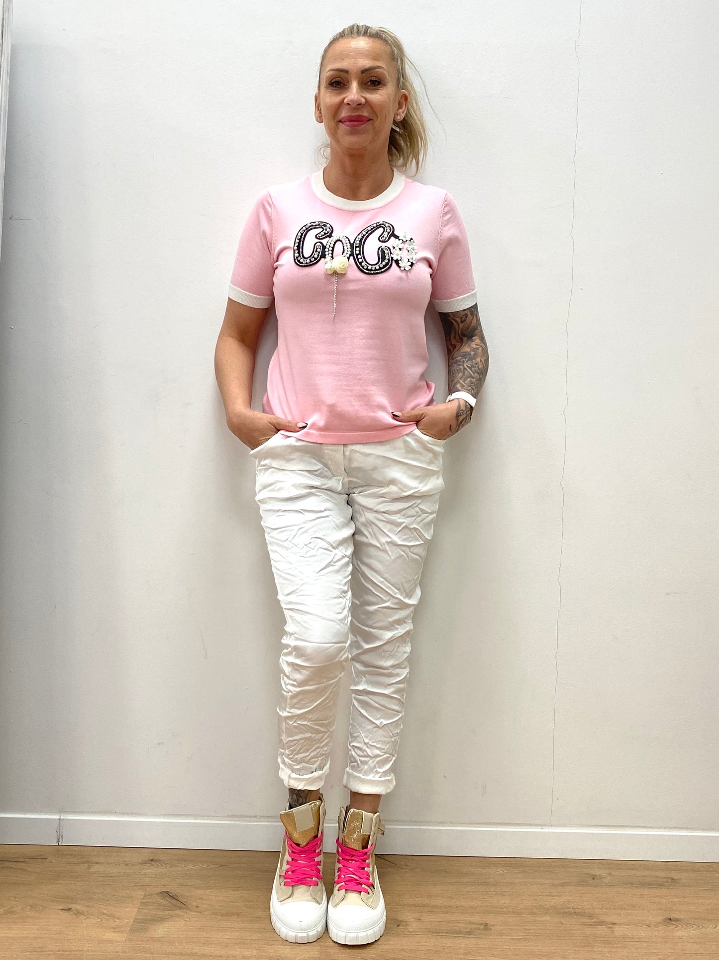 Strick-Shirt "Coco" rosa mit Details