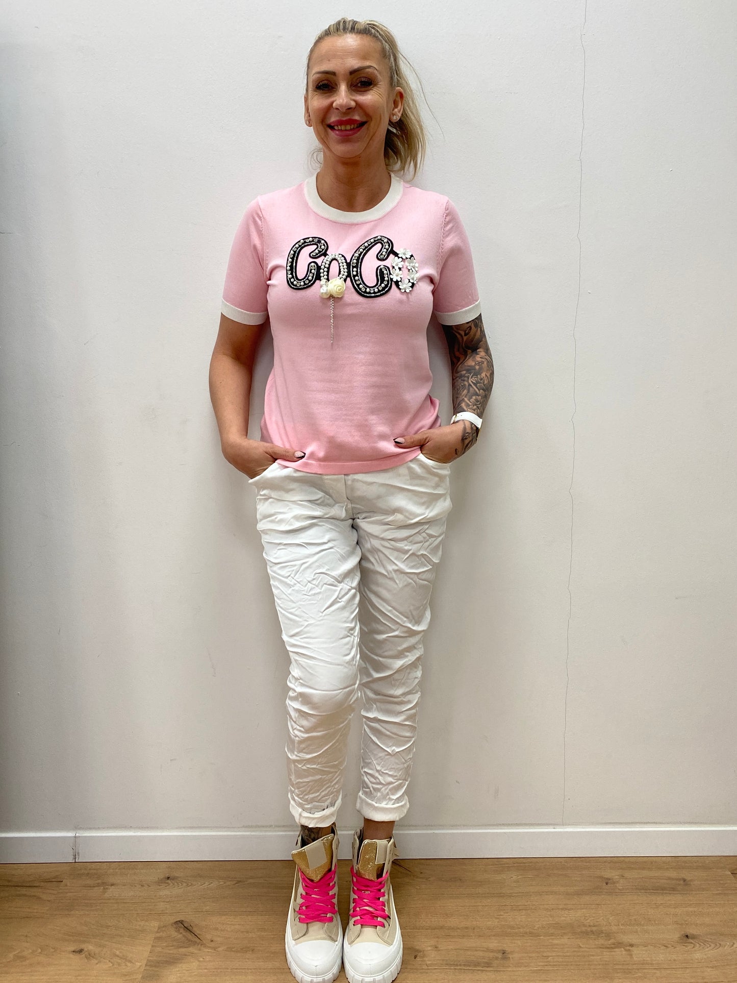Strick-Shirt "Coco" rosa mit Details