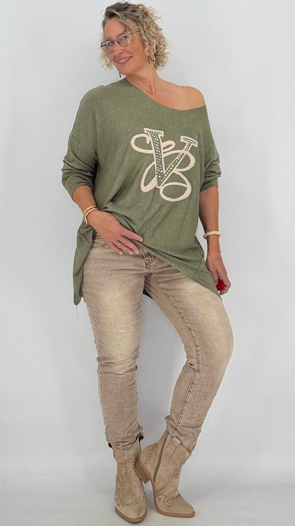 Sweatshirt in Grün mit Wollanteil