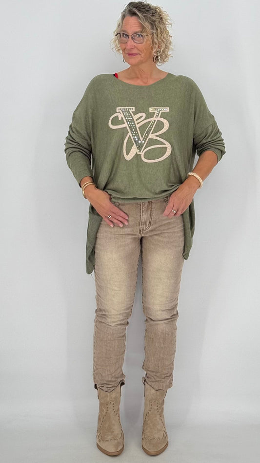 Sweatshirt in Grün mit Wollanteil