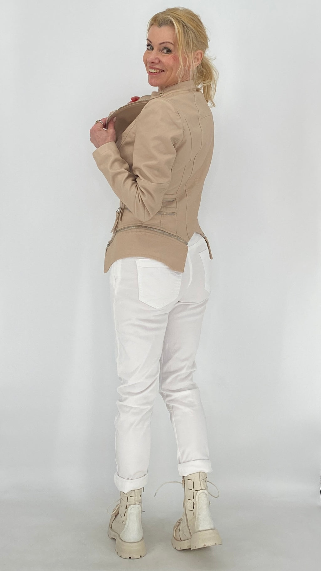 Lederjacke, rosa, zitronengelb, beige