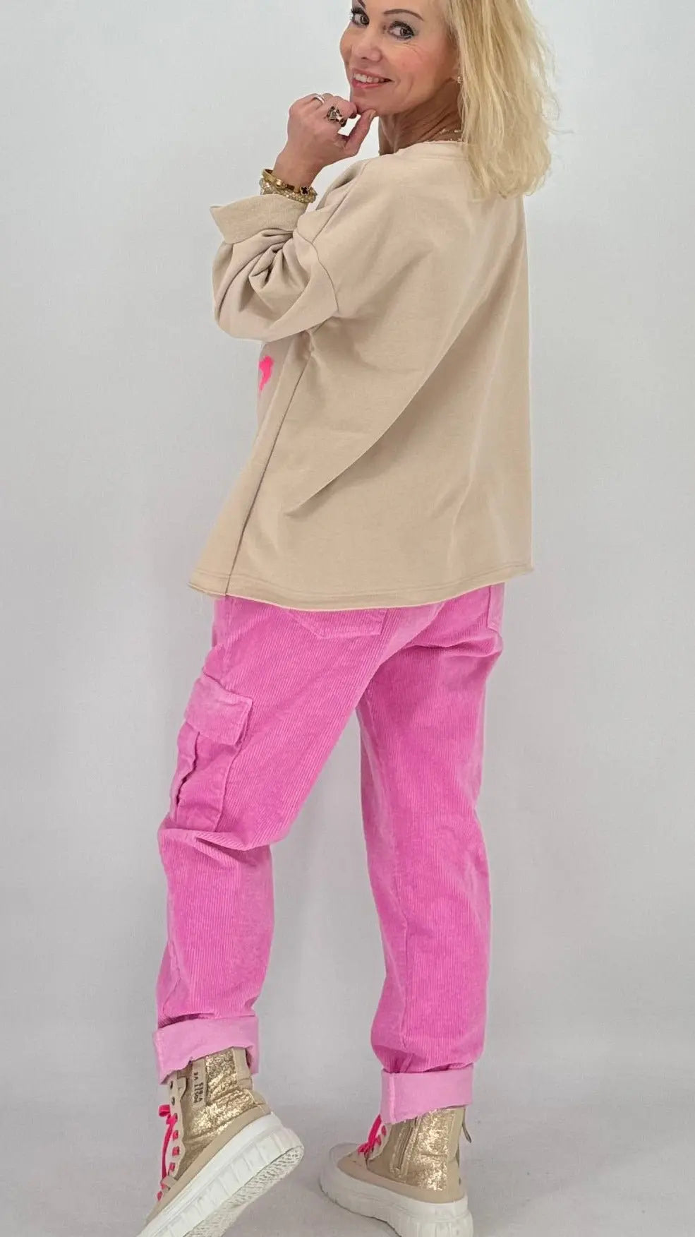 Cargohose im Cord - Look, creme, pink - By Elena FashionBy Elena Fashion