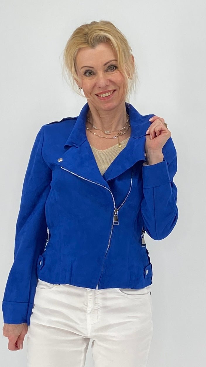 Bikerjacke aus Wildlederimitat in Rot, Blau, Braun, Rosa - By Elena FashionBy Elena Fashion