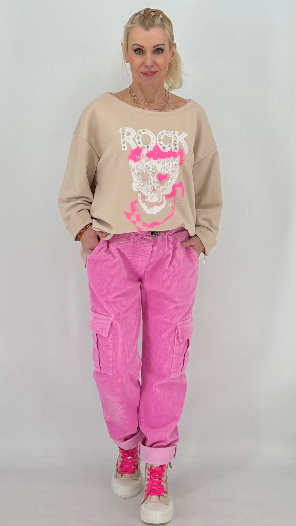 Cargohose im Cord - Look, creme, pink - By Elena FashionBy Elena Fashion