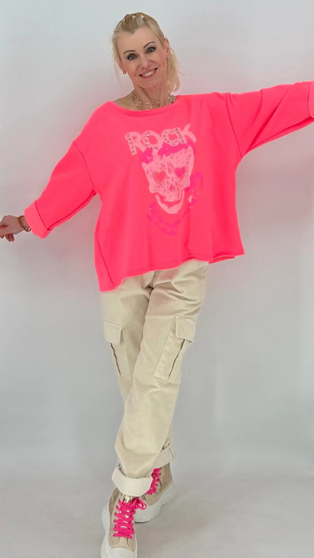 Cargohose im Cord - Look, creme, pink - By Elena FashionBy Elena Fashion
