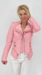 Bikerjacke, rosa, zitronengelb, beige