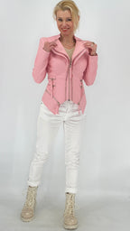 Lederjacke, rosa, zitronengelb, beige