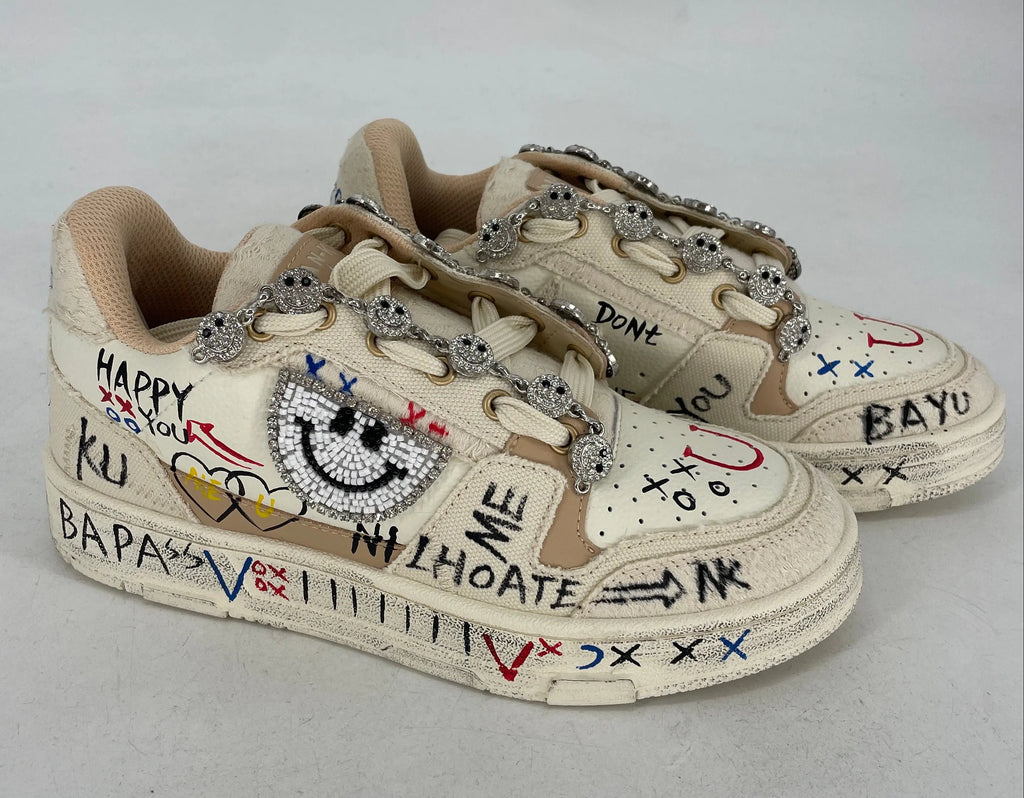 Sneaker NAN - KU "Smiley", beige, schwarz - By Elena FashionBy Elena Fashion