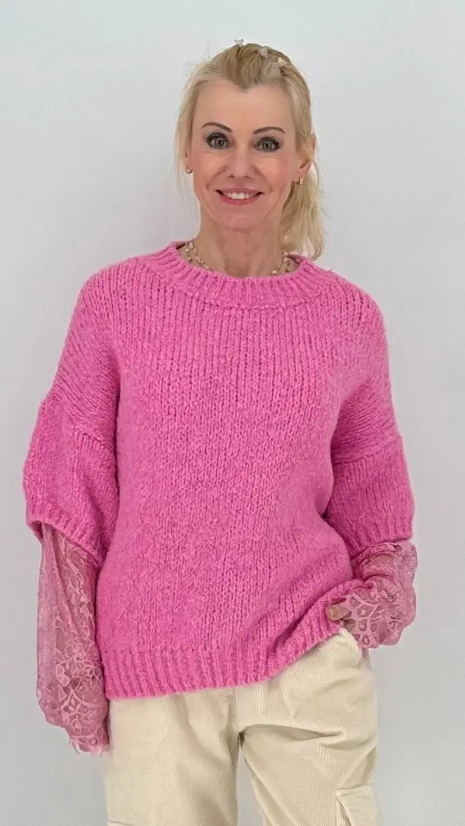 Pullover mit durchbrochenen Ärmeln, rosa - By Elena FashionBy Elena Fashion