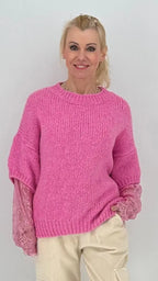 Pullover mit durchbrochenen Ärmeln, rosa - By Elena FashionBy Elena Fashion