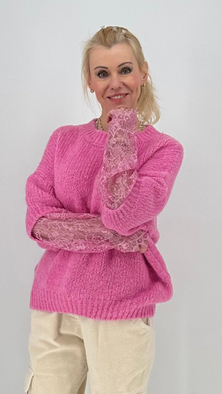 Pullover mit durchbrochenen Ärmeln, rosa