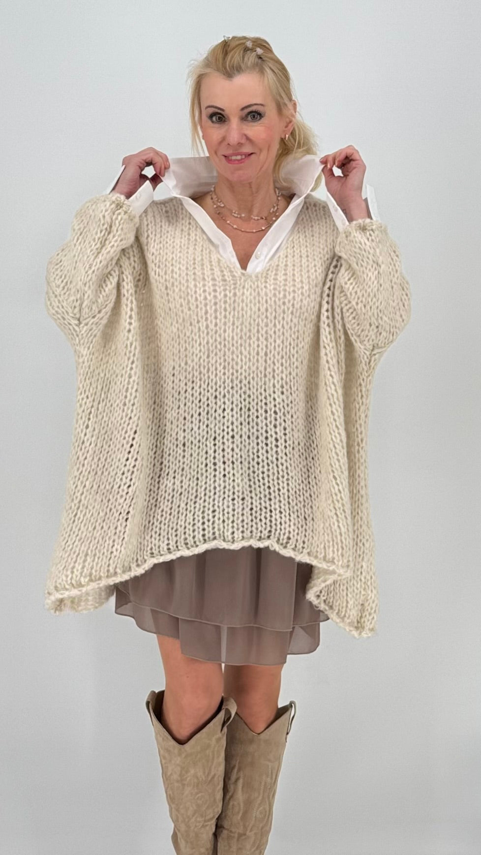 Pullover grobstrick orange, braun, rosa, beige