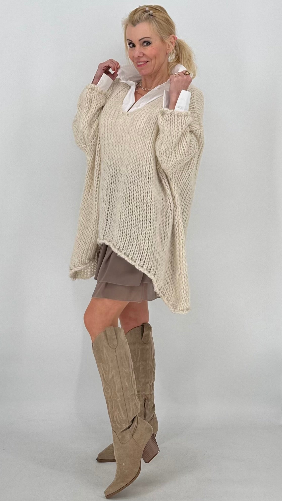 Pullover grobstrick orange, braun, rosa, beige