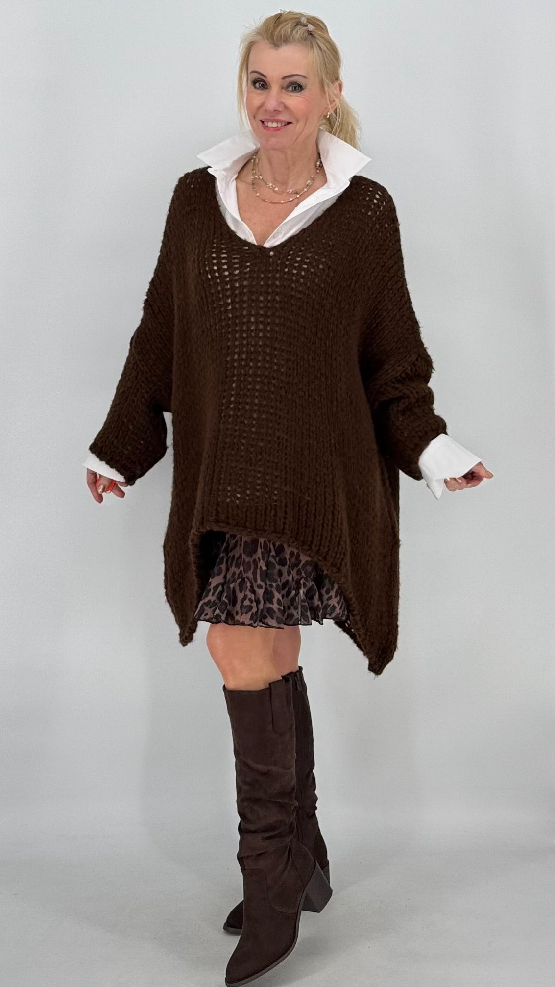 Pullover grobstrick orange, braun, rosa, beige