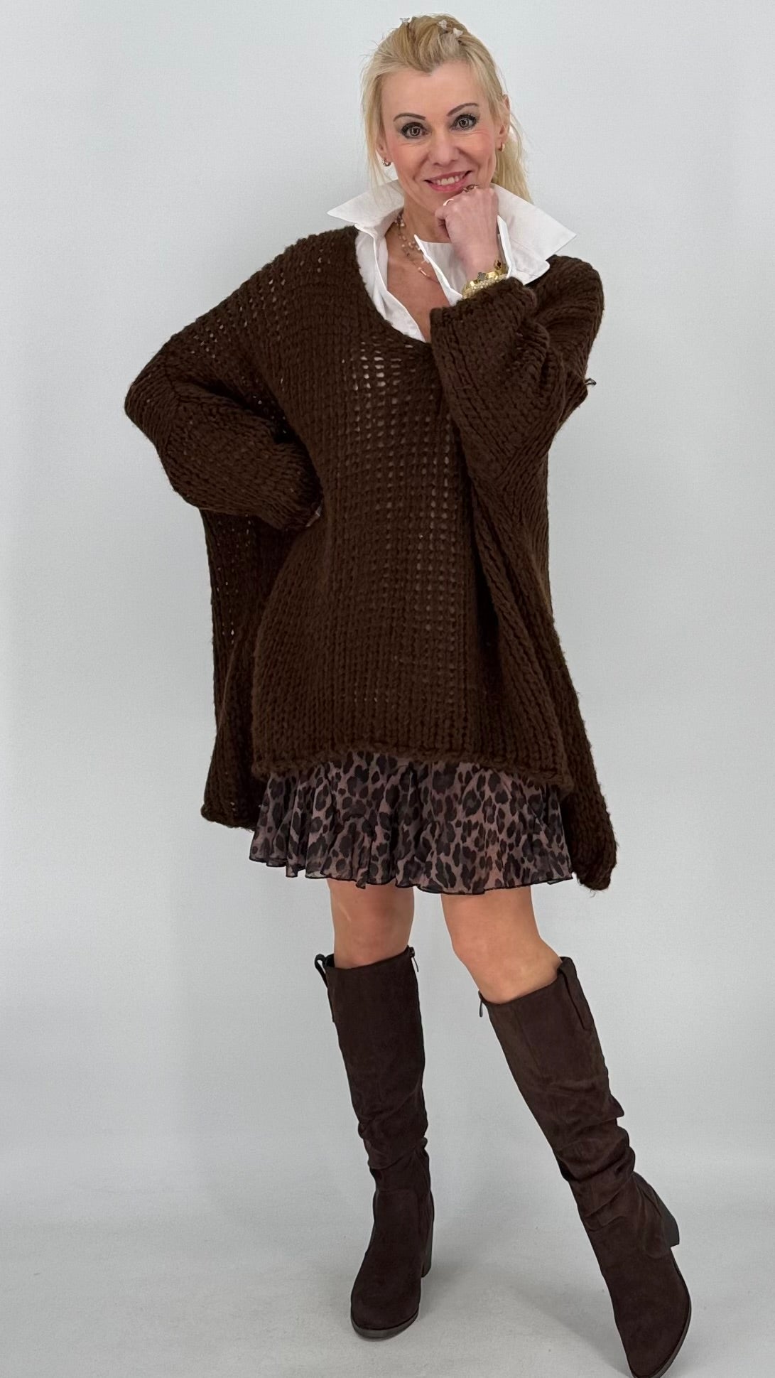 Pullover grobstrick orange, braun, rosa, beige