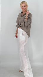Leinen Bluse in Orange, in Creme, in Taupe