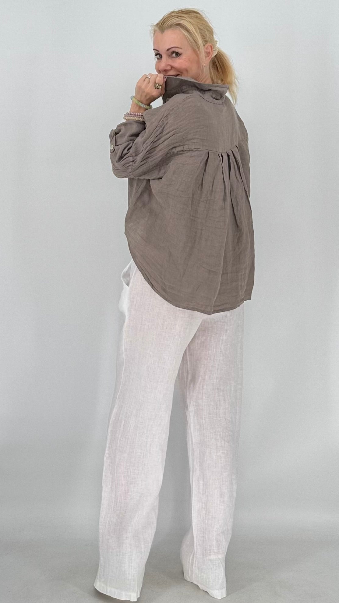Leinen Bluse in Orange, in Creme, in Taupe