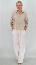 Leinen Bluse in Orange, in Creme, in Taupe