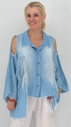 Bluse mit Cut Outs und ausgefranstem Abschluss
