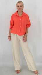 Leinen Bluse in Orange, in Creme, in Taupe