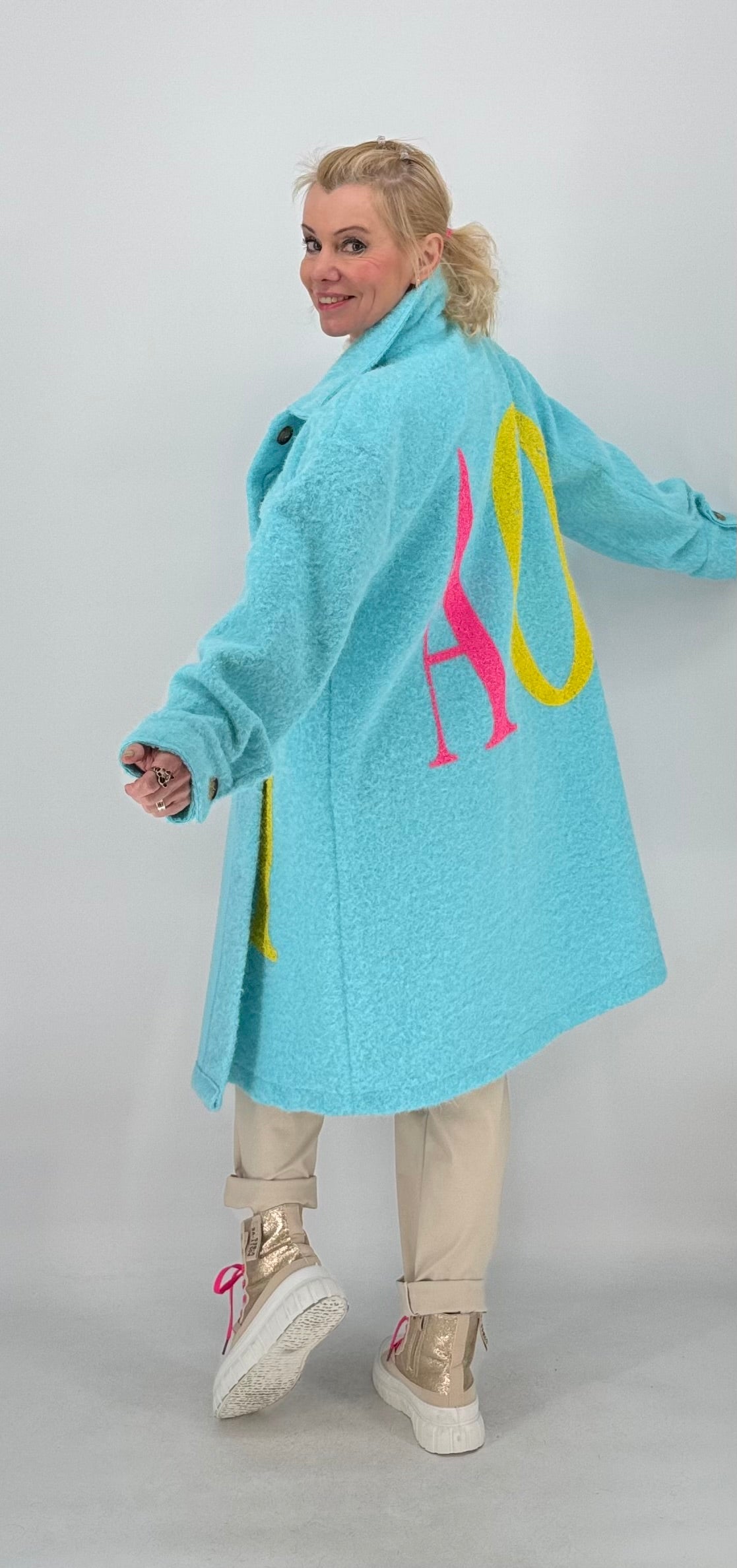 Mantel "CI" mit Wolle, blau, orange, gelb, beige