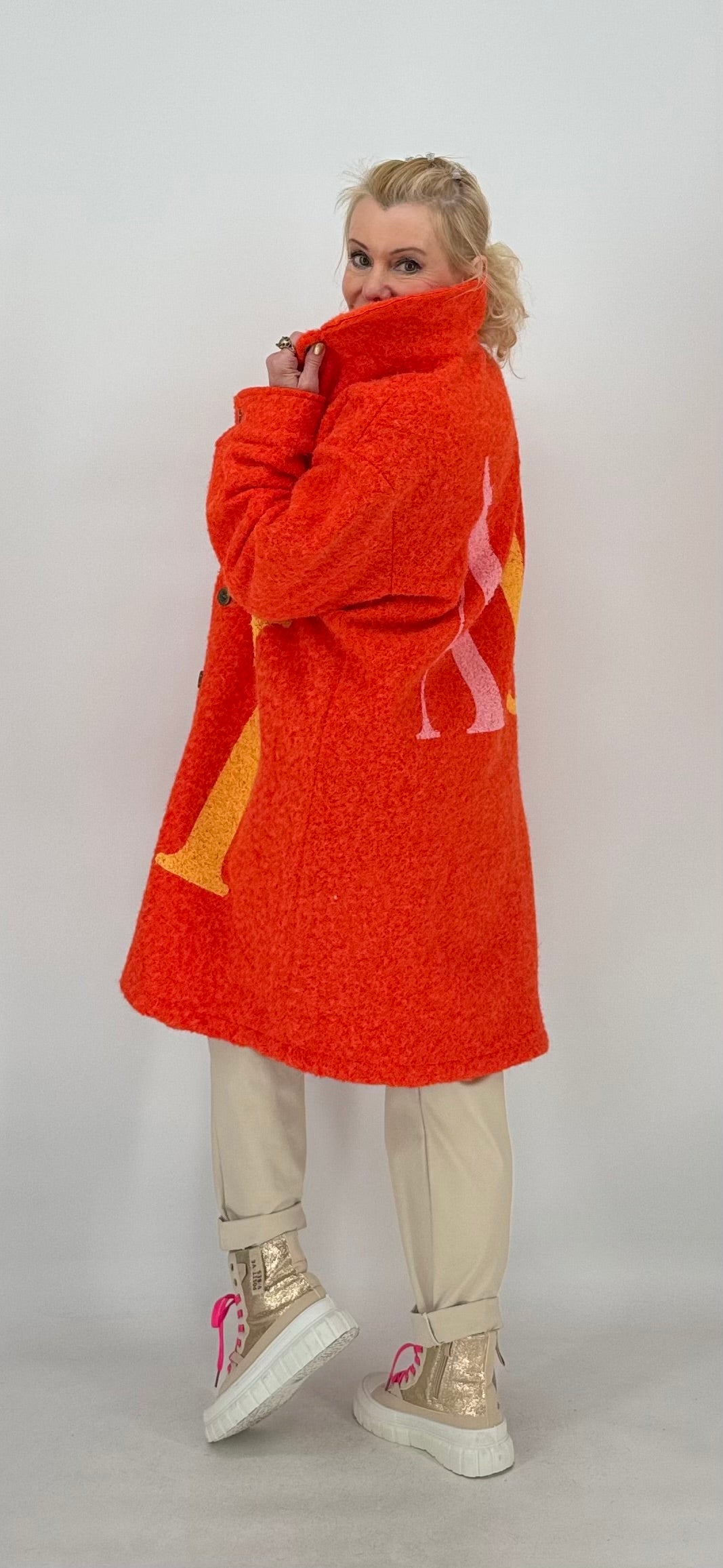 Mantel "CI" mit Wolle, blau, orange, gelb, beige