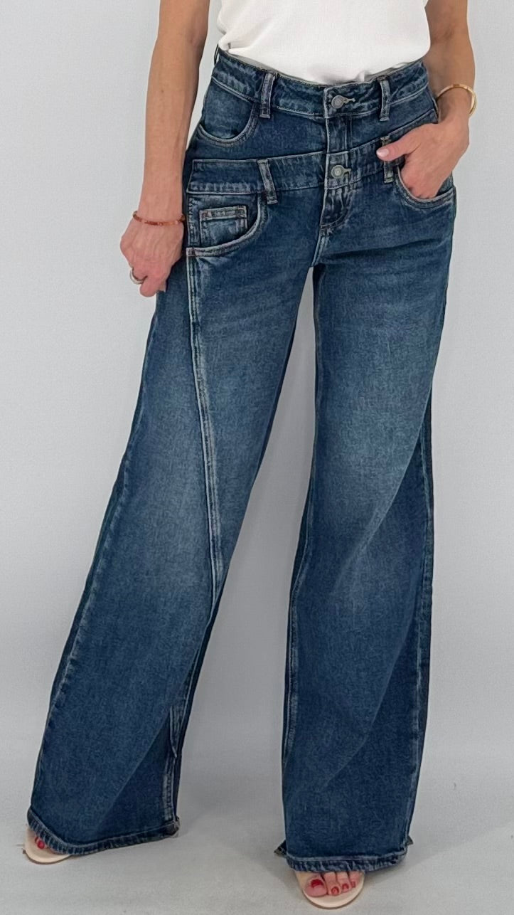Wide-Leg Jeans, dunkelblau