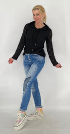 Hoodie im Spitzenlook mit Futter, schwarz