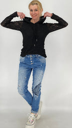 Hoodie im Spitzenlook mit Futter, schwarz