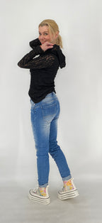 Hoodie im Spitzenlook mit Futter, schwarz