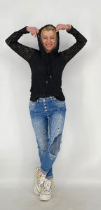 Hoodie im Spitzenlook mit Futter, schwarz