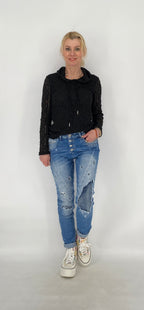 Hoodie im Spitzenlook mit Futter, schwarz