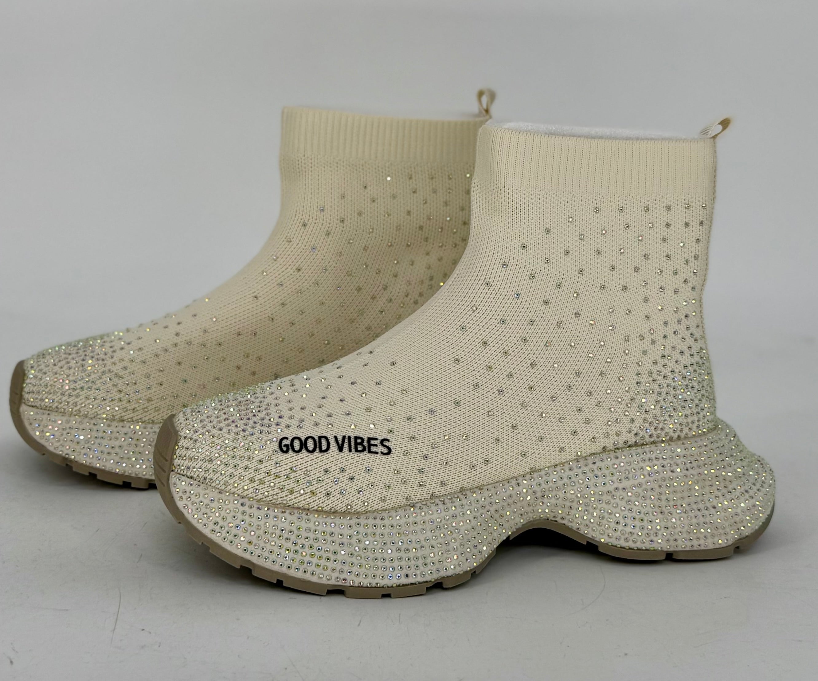 Sneaker Textil mit strasssteinen, creme