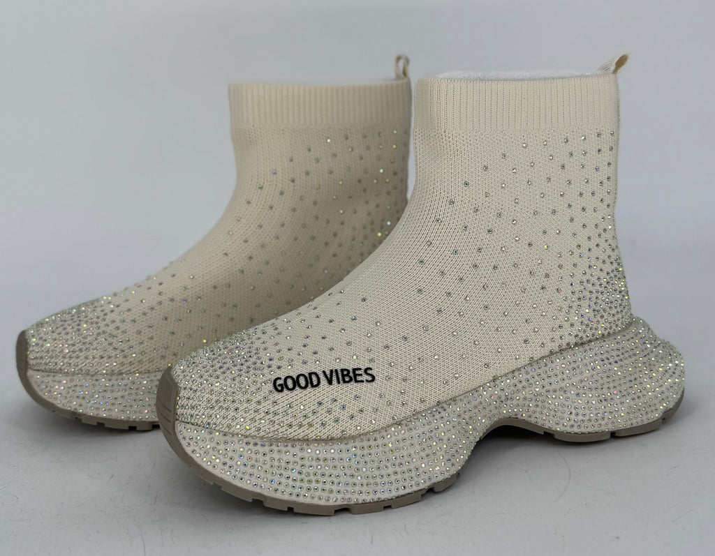 Sneaker Textil mit strasssteinen, creme