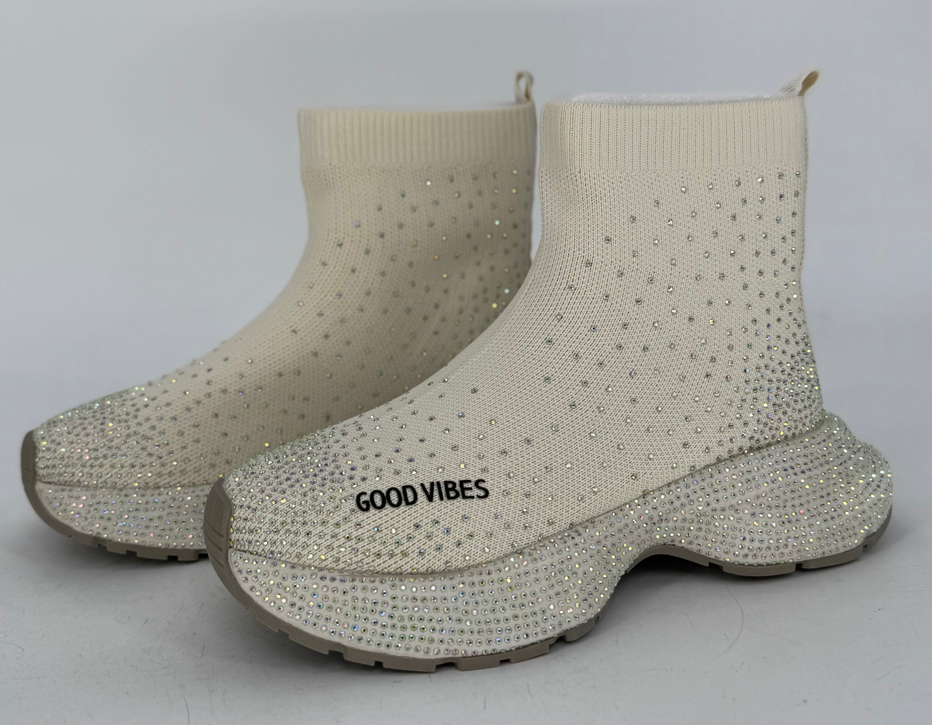 Sneaker Textil mit strasssteinen, creme