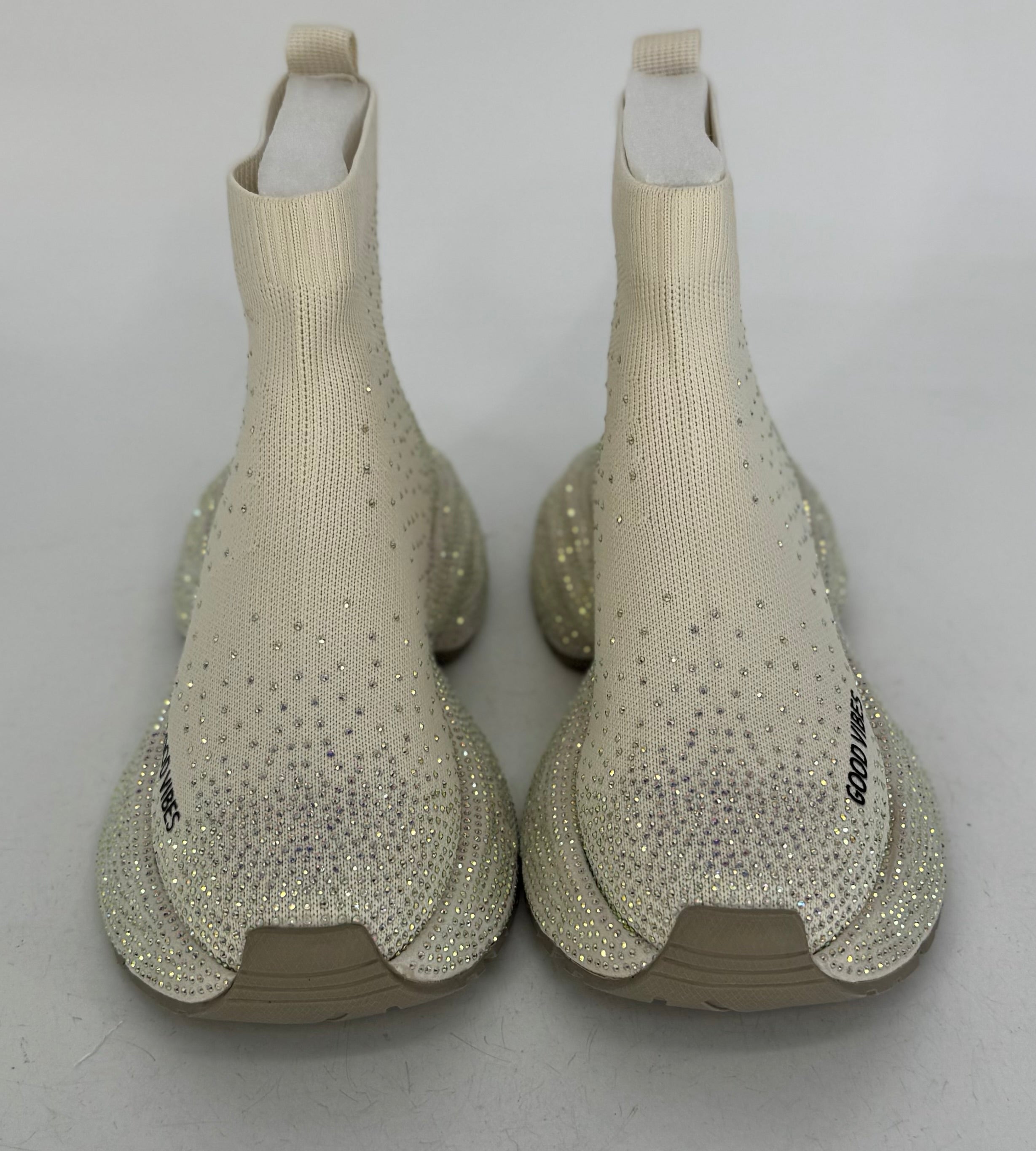 Sneaker Textil mit strasssteinen, creme