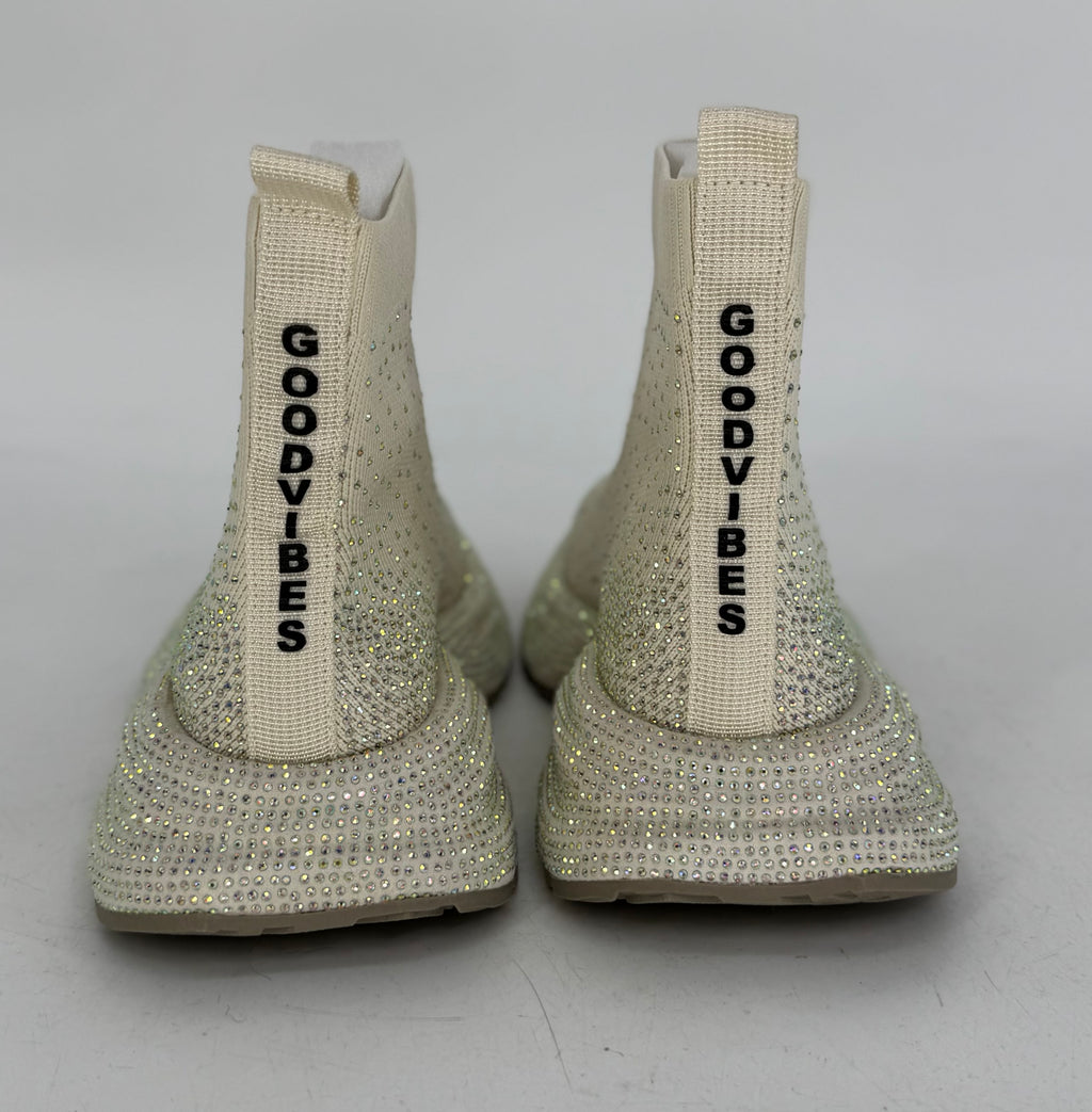 Sneaker Textil mit strasssteinen, creme