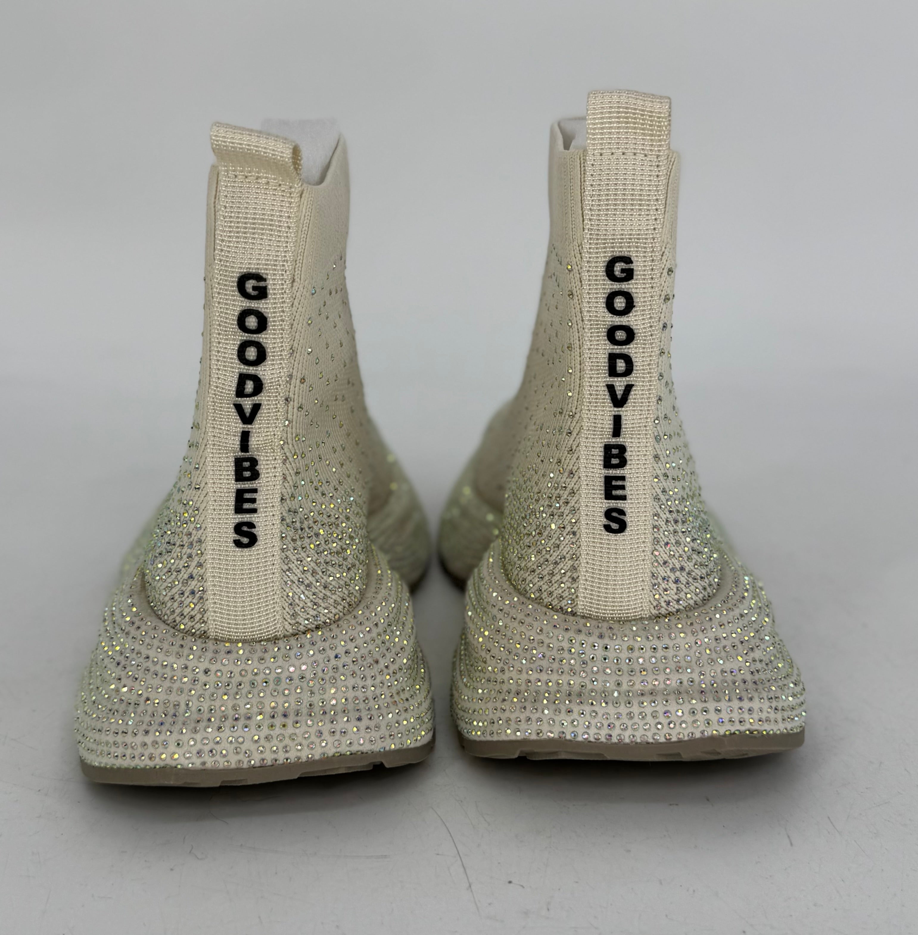 Sneaker Textil mit strasssteinen, creme